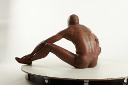 Nude Man Black Sitting poses - simple Slim Bald Sitting poses - ALL Realistic